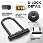 Hapleby Premium Bike Lock Set with 2 Keys, Bike U-Lock with 6 Feet Thickened Solid Steel Cable, Heavy Duty Anti Theft Bicycle U-Lock with Mounting Bracket for Road, Mountain, Folding Bike and Scooter