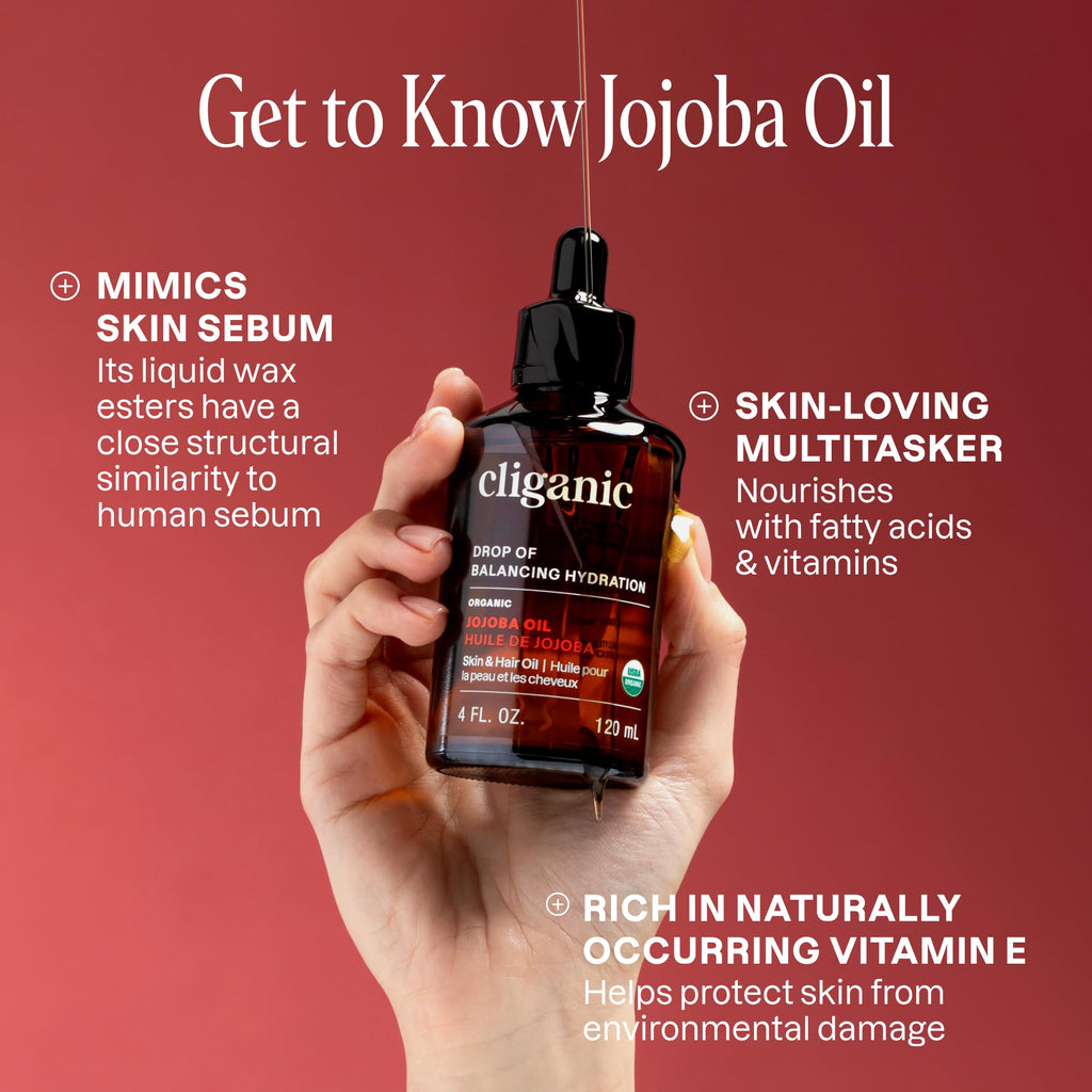 Cliganic Organic Jojoba Oil 16oz with Pump, 100% Pure | Bulk, Moisturizing Oil for Face, Hair, Skin & Nails | Natural Cold Pressed