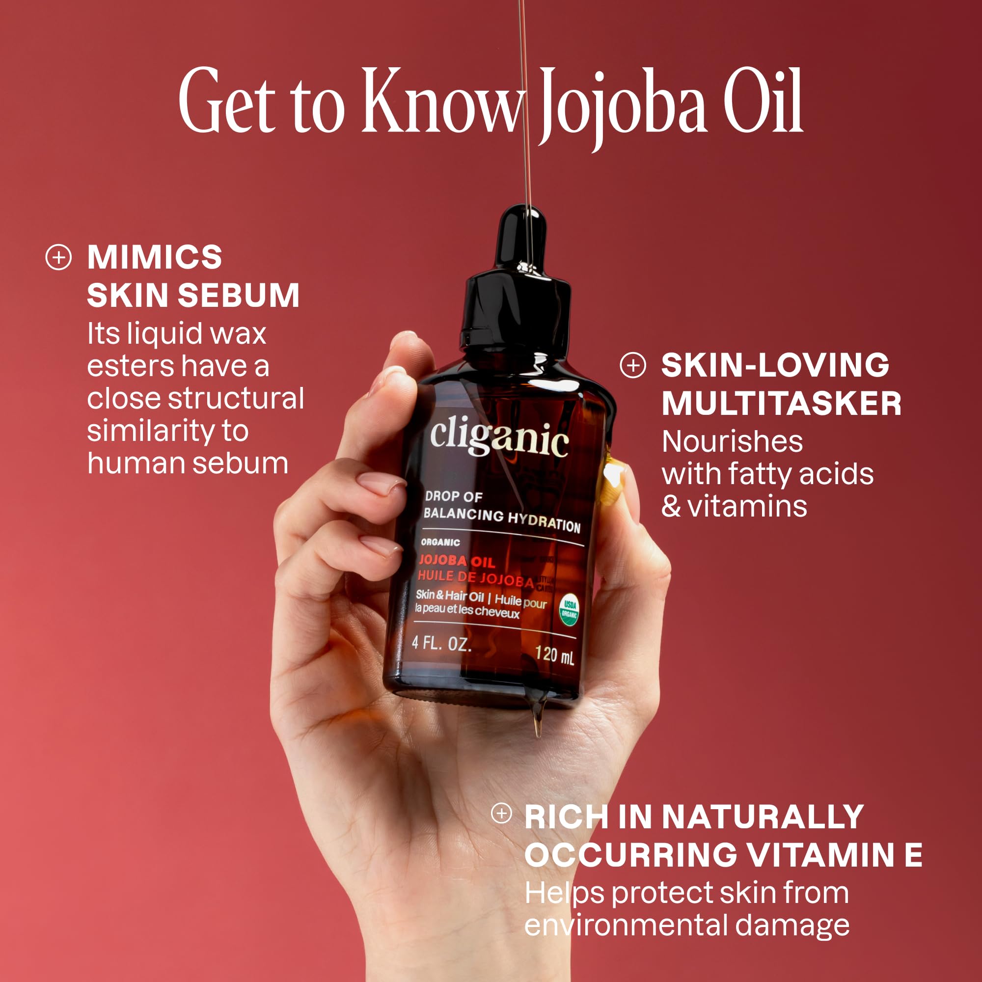 Cliganic Organic Jojoba Oil 16oz with Pump, 100% Pure | Bulk, Moisturizing Oil for Face, Hair, Skin & Nails | Natural Cold Pressed