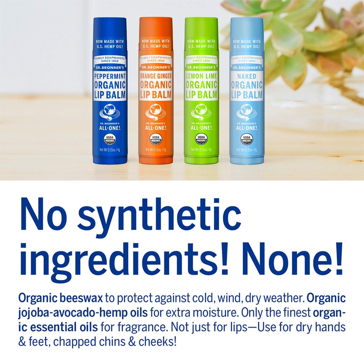 Buy now Dr. Bronner's - Organic Lip Balm Variety Peppermint, Orange Ginger, Naked, Lemon Lime) - Made with Organic Beeswax and Avocado Oil, For Dry Lips, Hands, Chin or Cheeks, 0.15 Ounce (Pack of 4) at indiglob india
