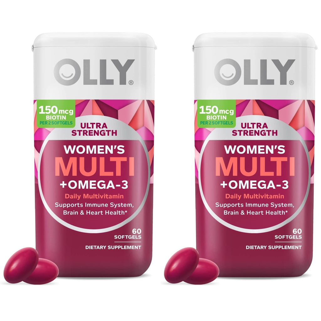 OLLY Ultra Strength Women's Multivitamin Softgels, Omega-3s - 60 Count