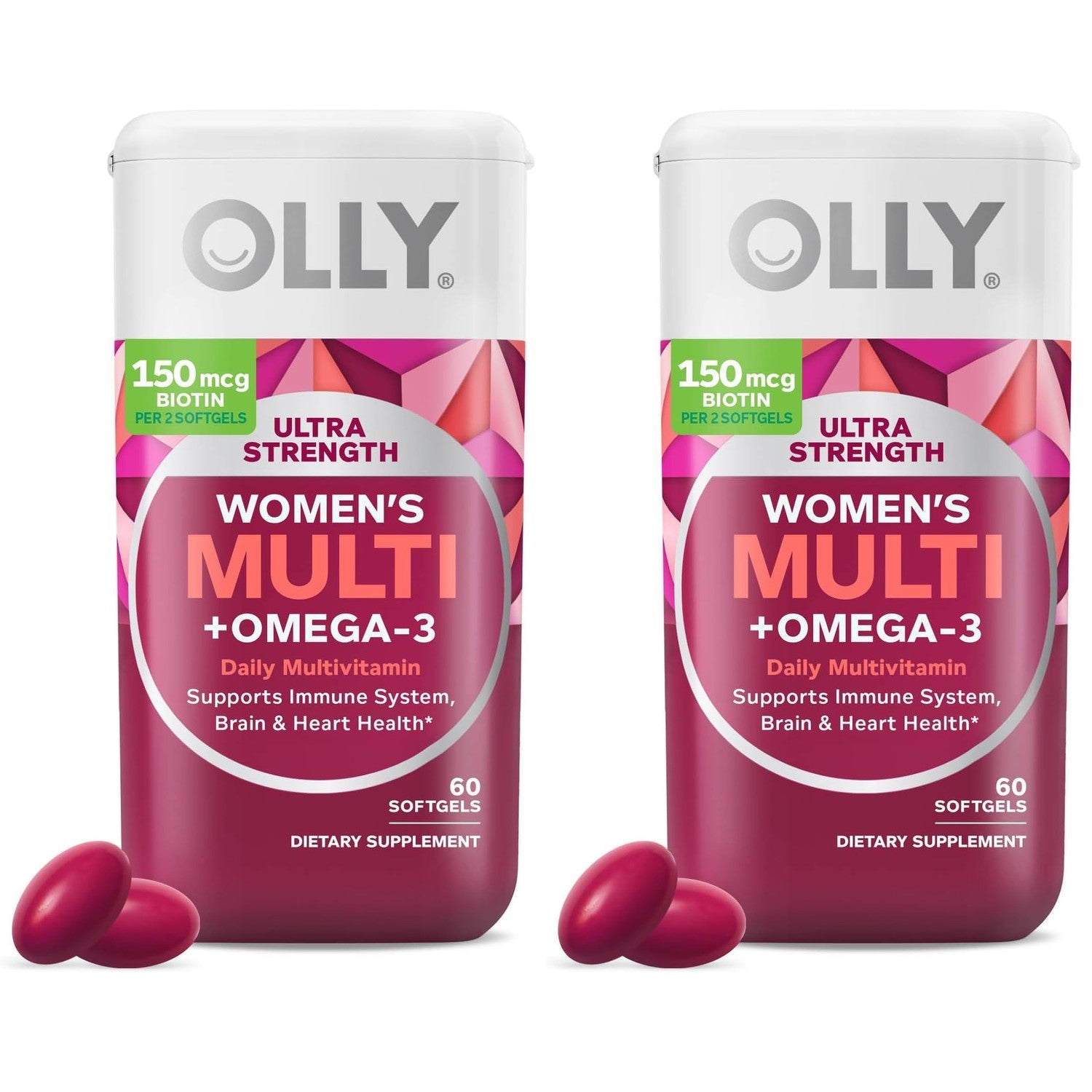 OLLY Ultra Strength Women's Multivitamin Softgels, Omega-3s - 60 Count