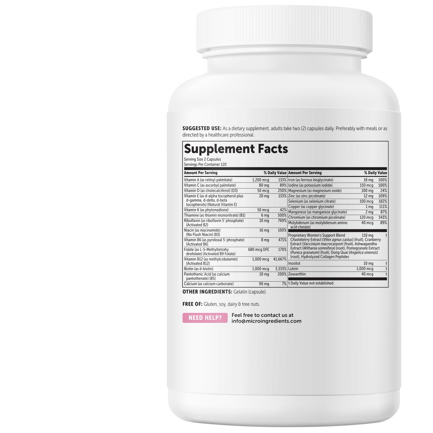 Micro Ingredients Pure Methylated Multivitamin for Women, 240 Capsules | 32-in-1 Formula with Vitamin B, C, D + Iron, Methylfolate & More | Supports Women 's Daily Wellness | Filler Free, Non-GMO