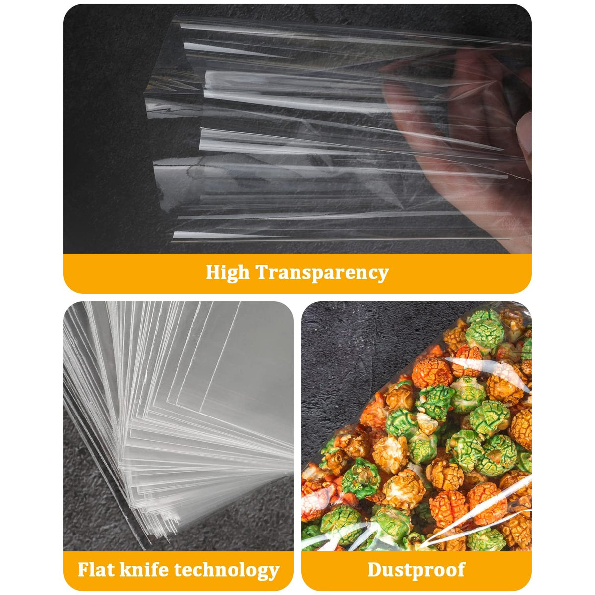 Labeol 160pcs Clear Cellophane Bags 7X14 Treat Bags with Ties Goodie Bag Clear Gift Bag for Packaging Popcorn Party Favor Cookie Candy Bakery Plastic Gift Wrap