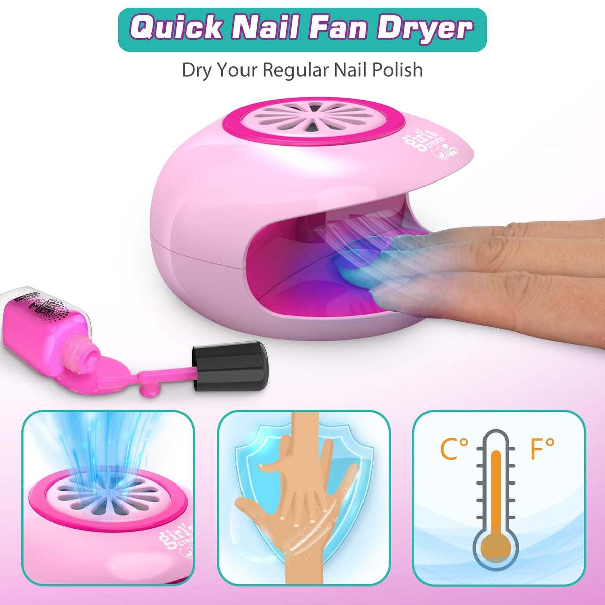 Amagoing Nail Polish Set for Girls Ages 7-12, Kids Nail Art Studio Kit, Non Toxic Quick Dry Nail Polish, Nail Dryer, Storage Desk, Glitter, Cool Girls Stuff, Birthday Gifts Ideas 8 9 10 11 Years Old