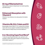Doctor's Recipes Iron Supplement for Women & Men, Iron 65 mg with Vitamin C, D3, B6, B12, Folate, Beet Root, Pumpkin Seeds, for Energy & Red Blood Cell Support, 90 Tablets