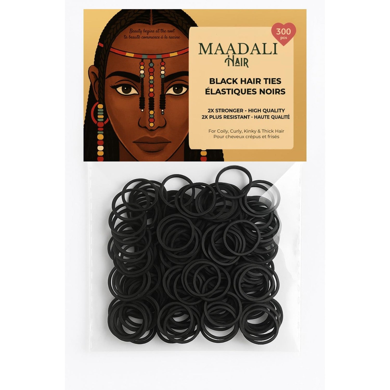 300 Black Hair Ties - Small Strong Rubber Bands for Thick, Curly & Afro Hair, Braids, Ponytails & Protective Styles - No Breakage Hair Elastics bands for Women & Girls - MAADALI