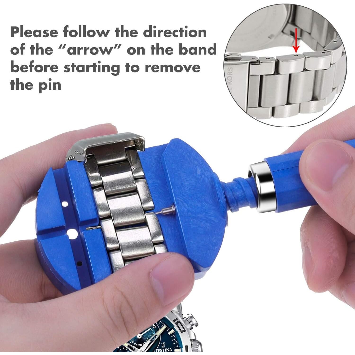 Buy now Cridoz Watch Link Removal Tool Kit - Replacement Pins and Pin Punches for Bracelet Sizing, Strap Adjustment and Repair at indiglob india