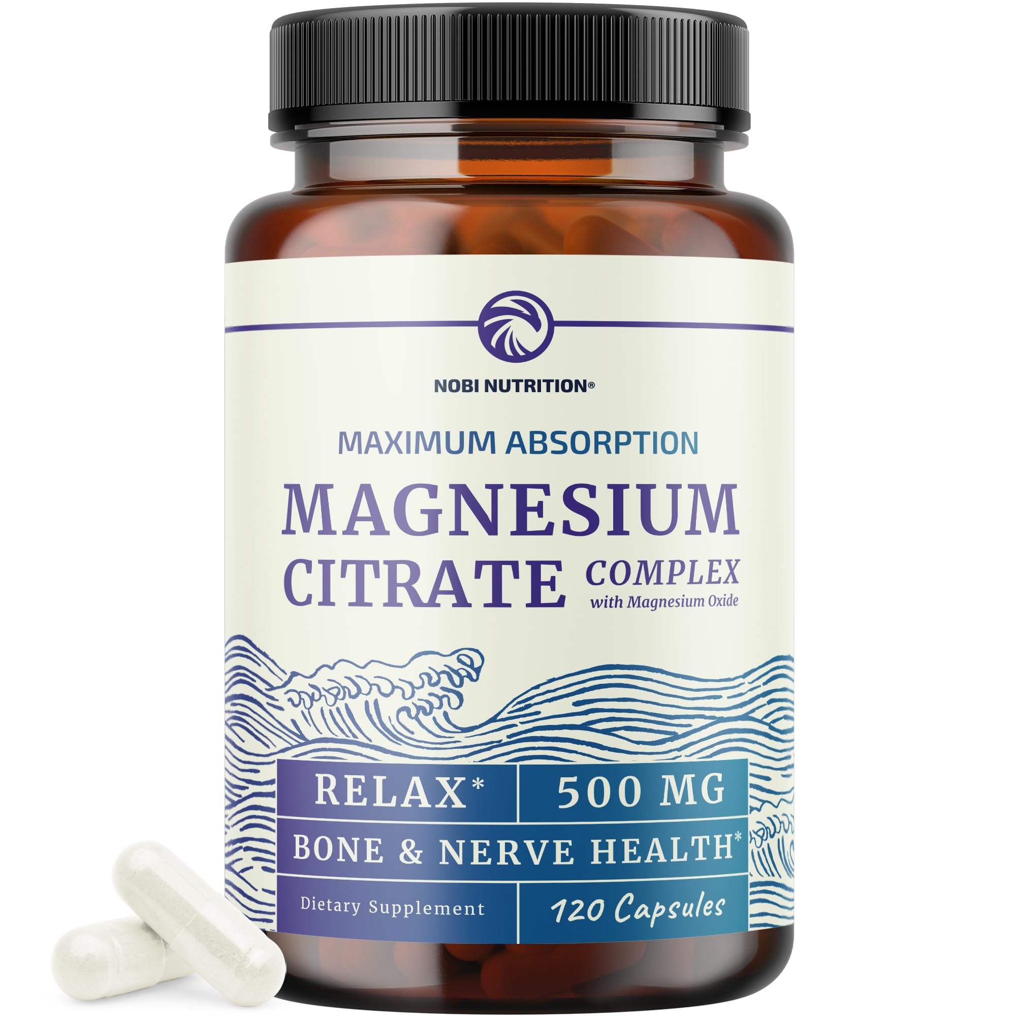 Magnesium Citrate Complex 500 MG, Constipation, Calm & Relaxation Support | High Absorption Magnesium Supplement, Digestion Support, Citrato de Magnesio, Non-GMO & Soy-Free, 60 Mag Citrate Capsules