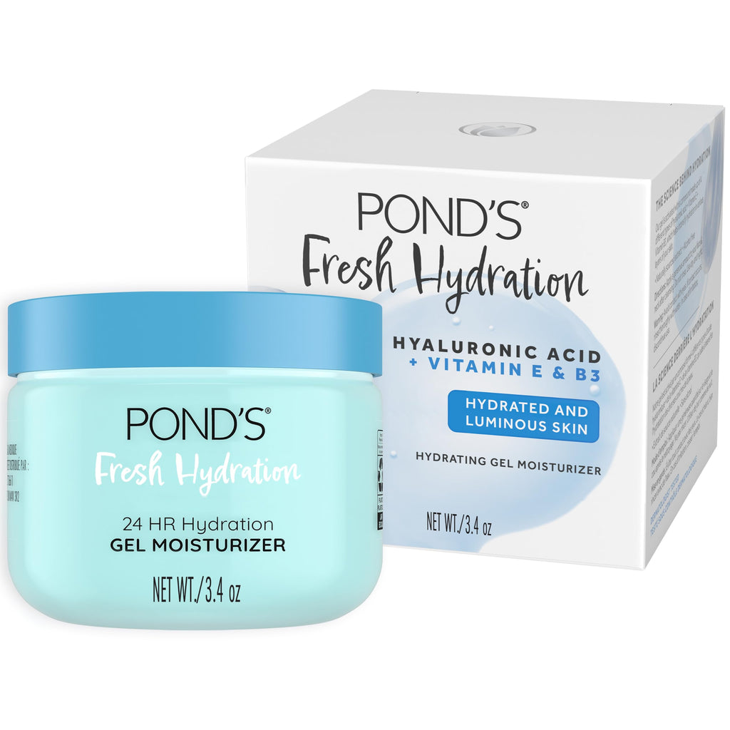 POND'S Fresh Hydration Gel Moisturizer – 24 HR Hydration with Vitamin E, Hyaluronic Acid & Vitamin B3 – Alcohol & Oil-Free Face Moisturizer – Dermatologist Tested, 3.4 oz, (Pack of 2)
