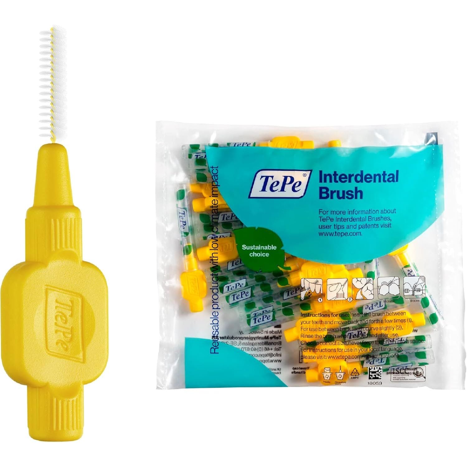 Buy now TePe Interdental Brush Original, Soft Dental Brush for Teeth Cleaning, Pack of 20, 0.8 mm, Large Gaps, Green, Size 5 Yellow 0.7 mm at indiglob india