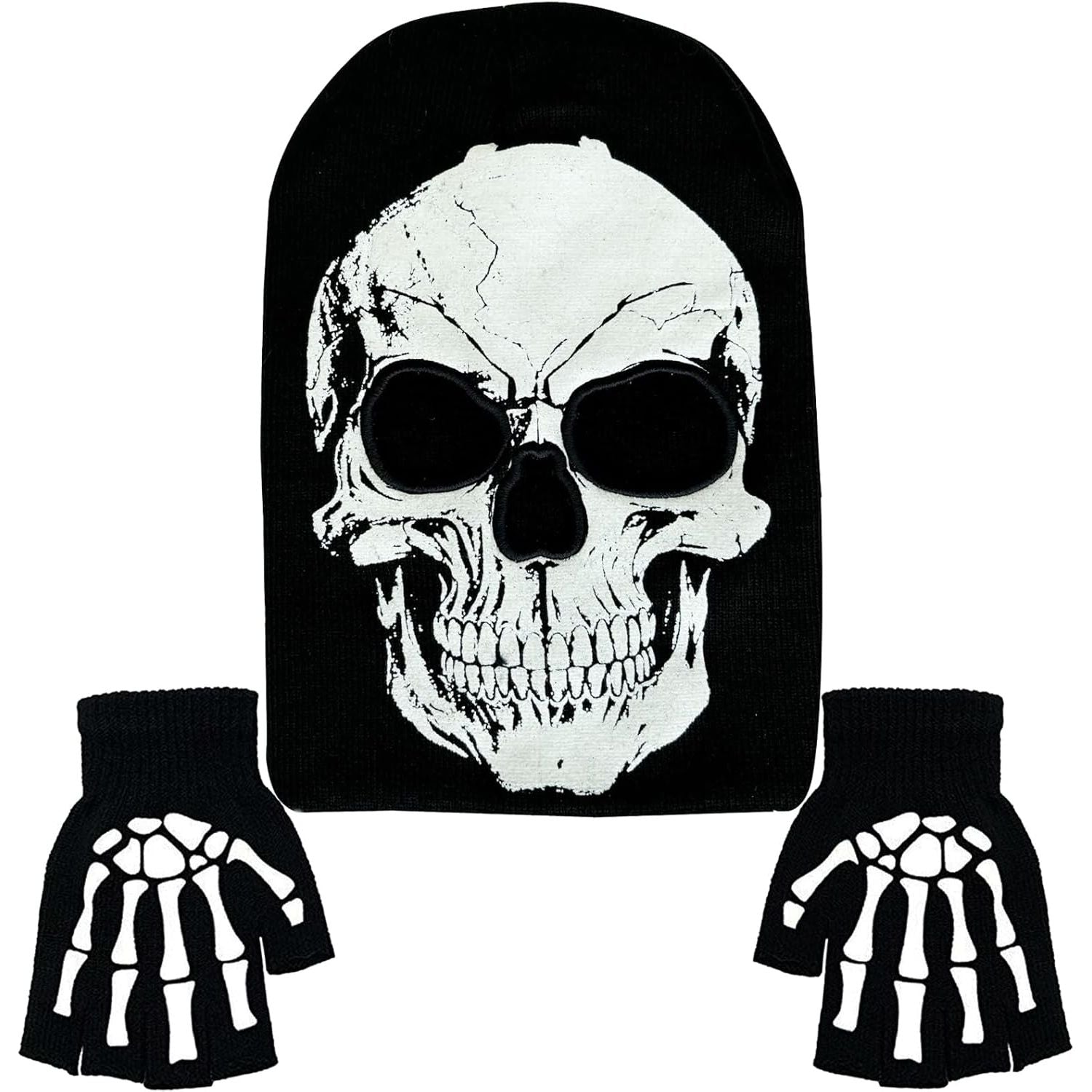 Buy now Skeleton Face Mask Knit Beanie with Eye Holes Halloween Skull Dress Up Headdress Cap Winter Warm Hat Longbeanie+glove at indiglob india