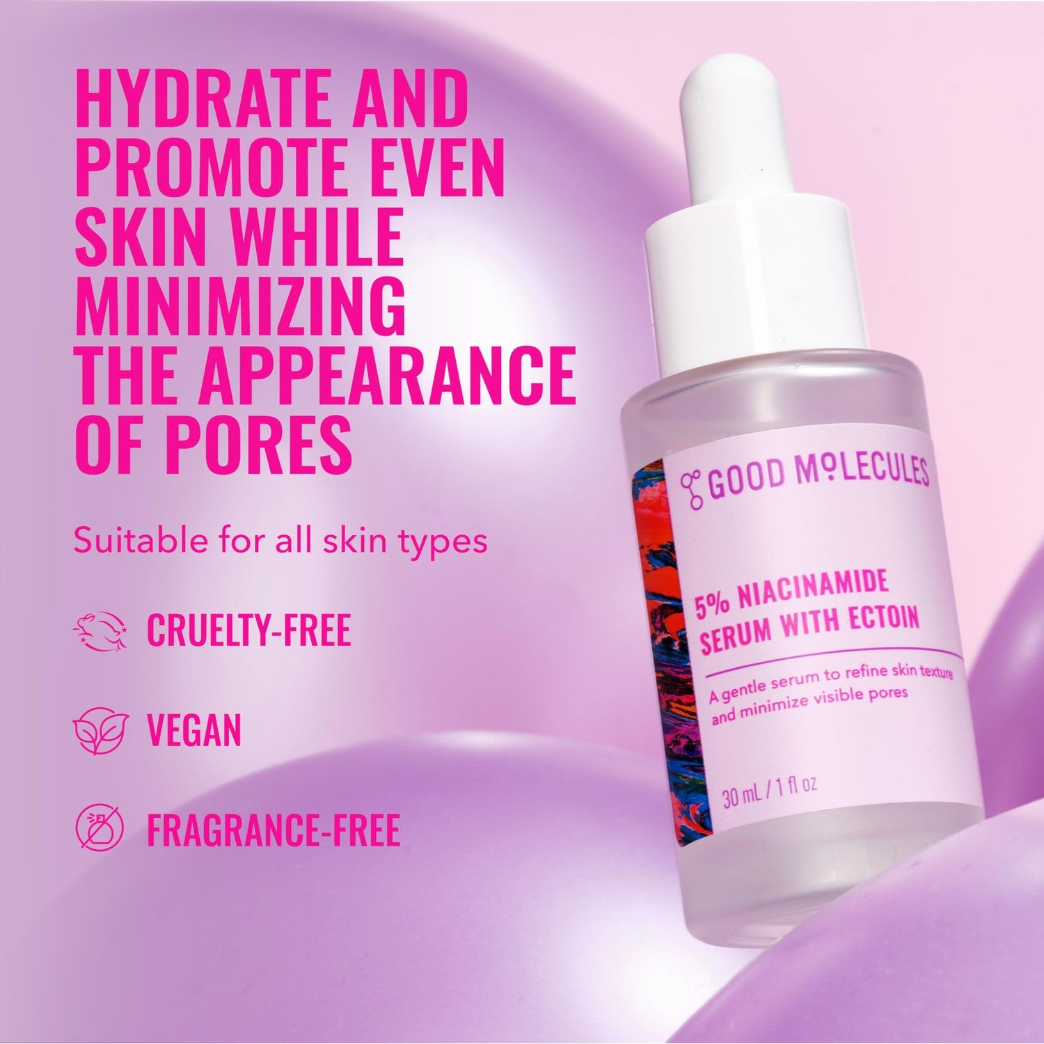 Good Molecules 5% Niacinamide Serum with Ectoin, Pore Serum, 1 fl oz | Gentle 5% niacinamide serum that refines texture and minimizes the look of pores. For sensitive skin.