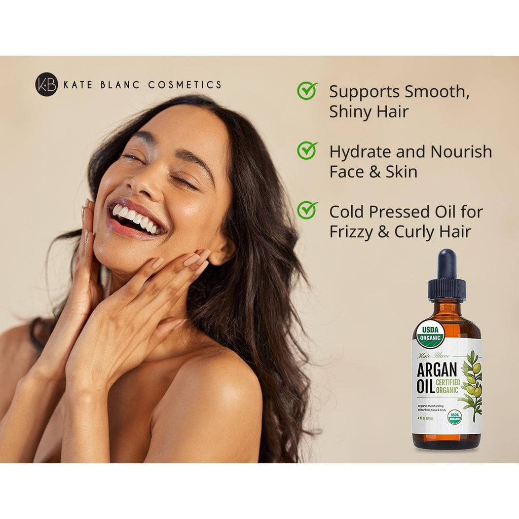 Buy now Kate Blanc Cosmetics Argan Oil for Hair, Face & Skin from Morocco (4oz, USDA Certified Organic, Cold Pressed & 100% Pure, Light) at indiglob india
