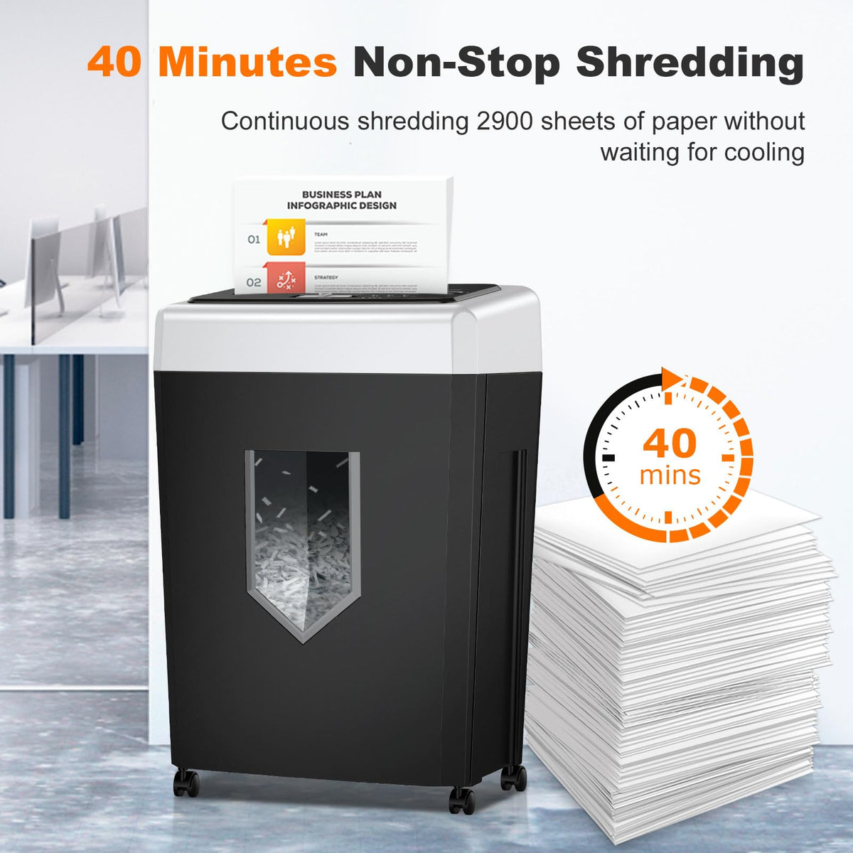 Bonsaii 15-Sheet Cross-Cut 40-Min Heavy Duty Paper Shredder for Home Office