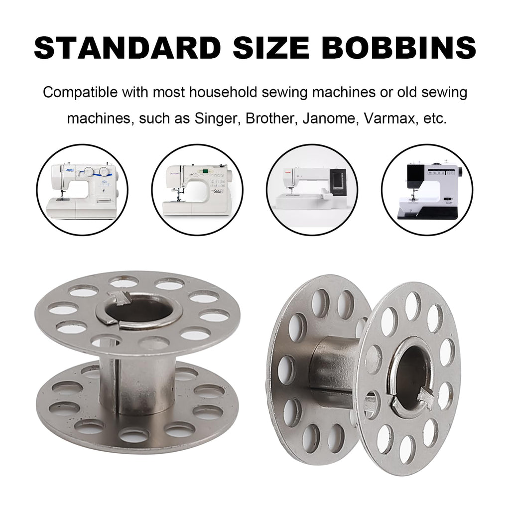 Metal Sewing Machine Bobbins, Compatible with Singer, Brother, Janome