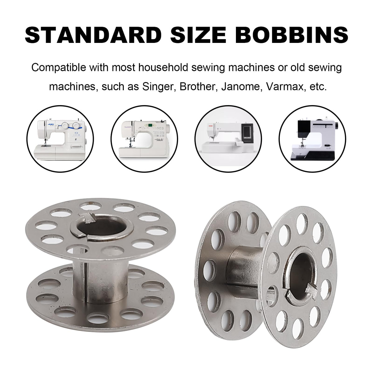 Metal Sewing Machine Bobbins, Compatible with Singer, Brother, Janome