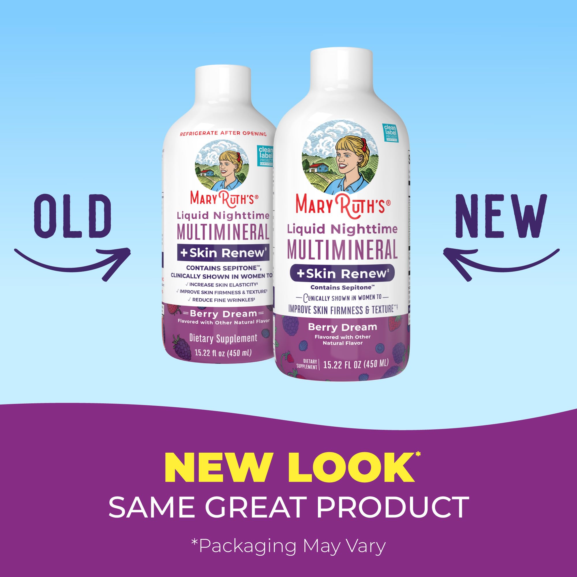 MaryRuth's Liquid Nighttime Liquid Multimineral + Skin Renew | Clinically Shown in Women to Reduce Fine Wrinkle & Improve Skin Firmness | Sepitone | NO Melatonin | Magnesium | Vegan | 15 Servings