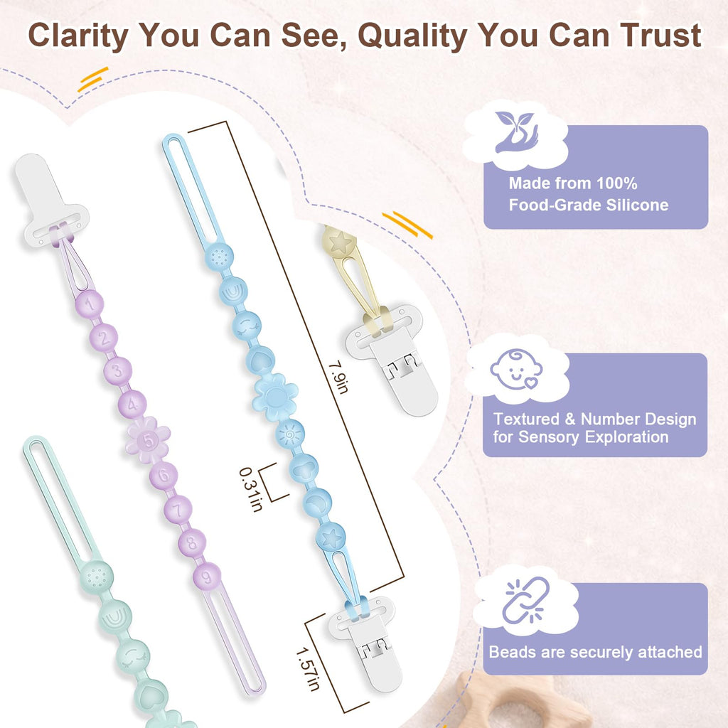 Silicone Baby Pacifier Clip Holder, One-Piece Beads, BPA Free