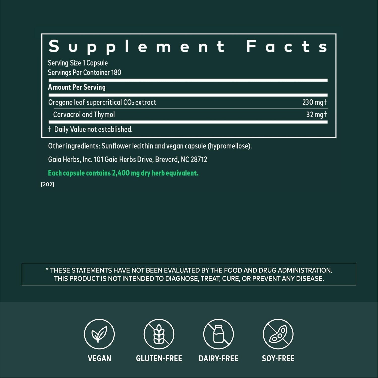 Gaia Herbs Oil of Oregano Capsules - 230 mg Oregano Leaf - Immune & Antioxidant Support Supplement with Oregano Oil, Carvacrol & Thymol* - 180 Vegan Liquid Phyto-Caps (180 Servings)
