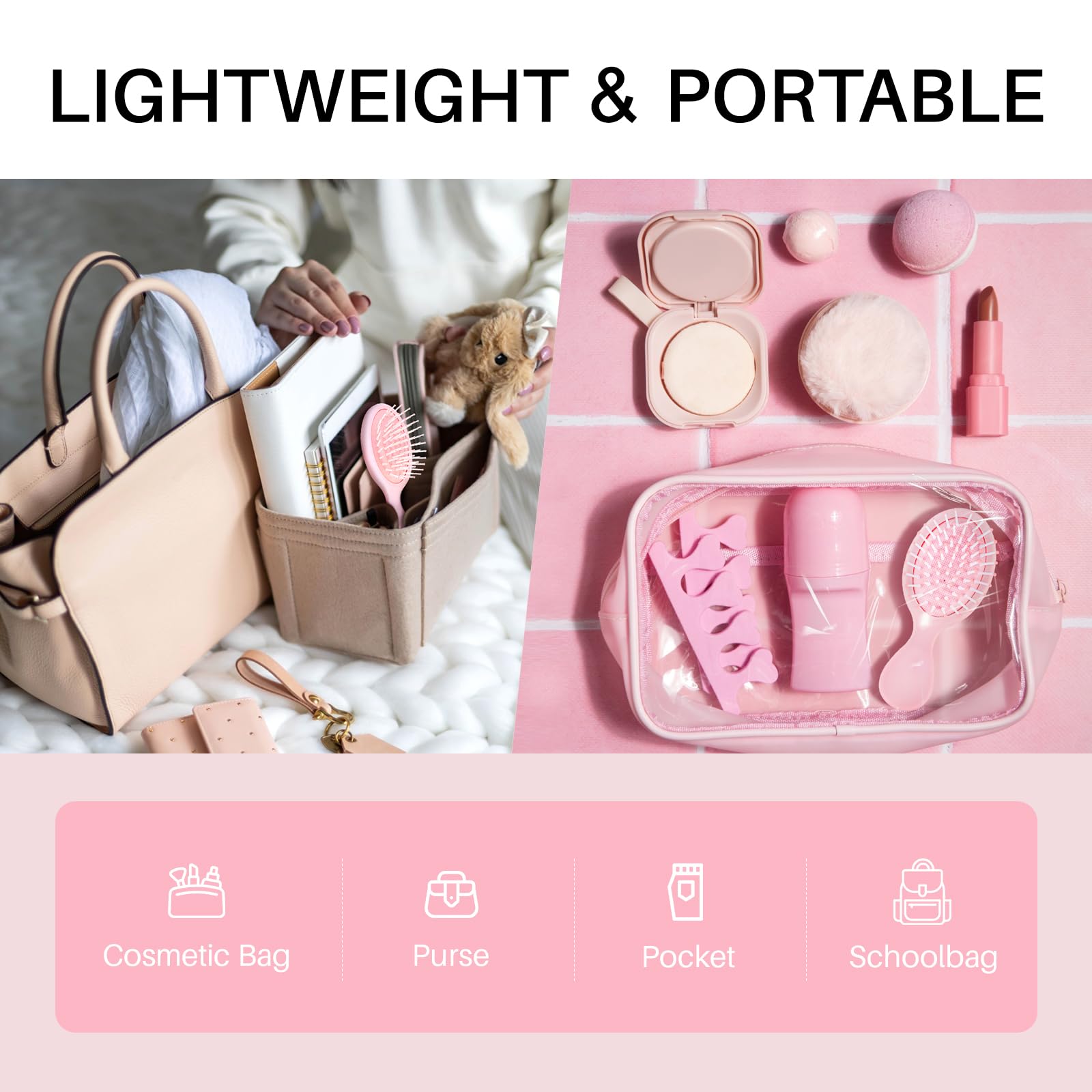 Lightweight and portable folding brush with mirror for women. Fits in cosmetic bags, purses, or pockets. Authentic RHOS product.