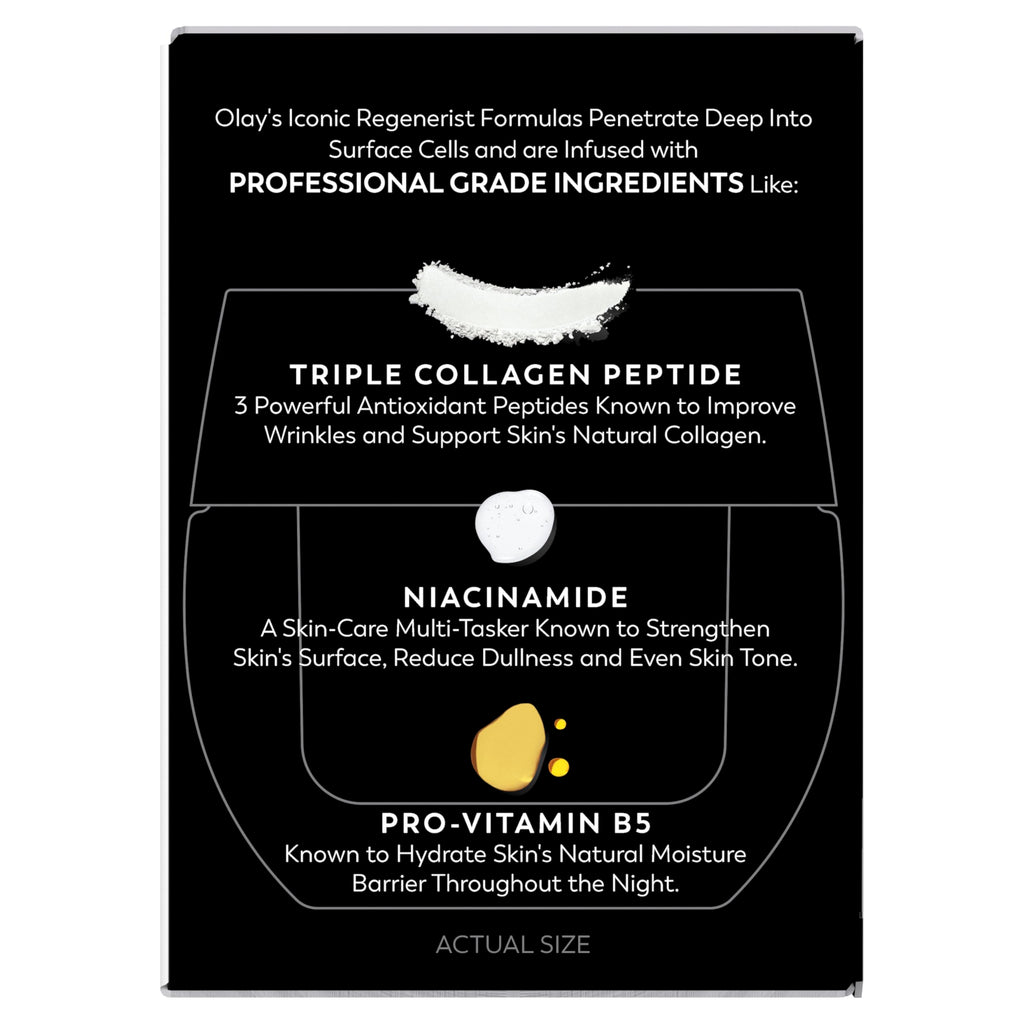 Olay Night Cream for Face, Anti-Aging Face Moisturizer for Women - Fragrance-Free Skin Care, Anti-Wrinkle, Exfoliate, Smooths Texture - Triple Collagen Cream, Niacinamide, Pro-Vitamin B5, 1.7Oz