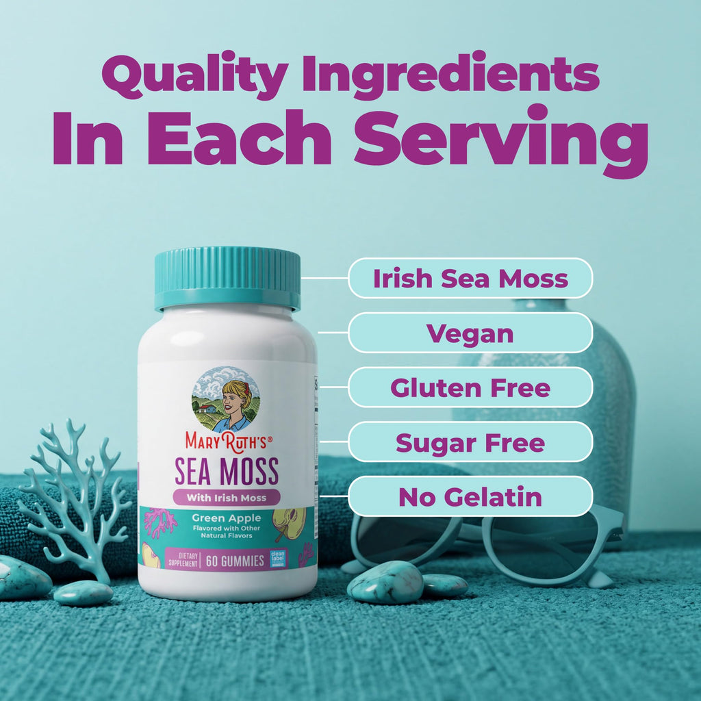 MARYRUTH'S Sea Moss Gummies, Sugar Free Made with Irish Sea Moss, 60 Count