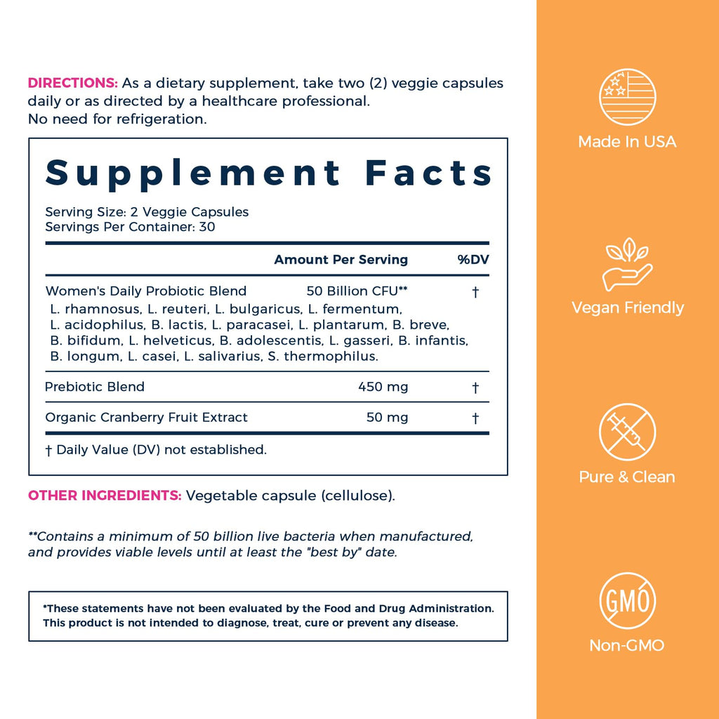 NewRhythm Women's Probiotics, Organic Cranberry, 50 Billion CFU 18 Strains, Probiotics with Prebiotics, Support Digestive Health, No Refrigeration Needed, Non-GMO, No Soy, 60 Vegan Capsules, No Dairy