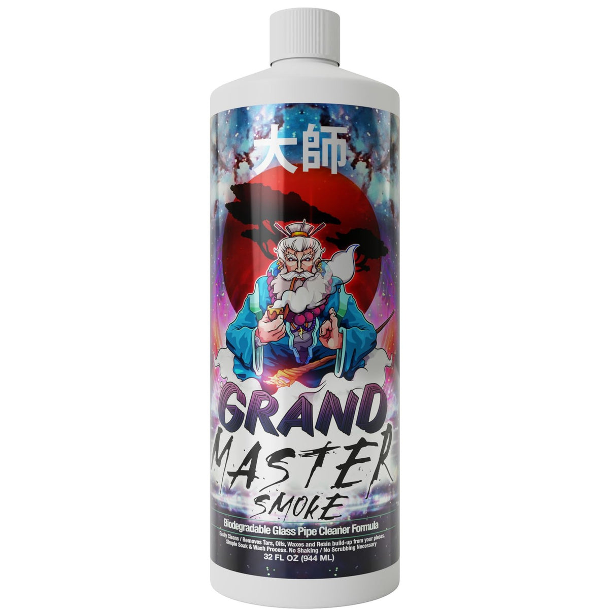GRAND MASTER SMOKE 32oz Soak & Wash Glass Pipe Cleaner - Cleanse, Deodorize, Restore - No Shaking/No Scrubbing
