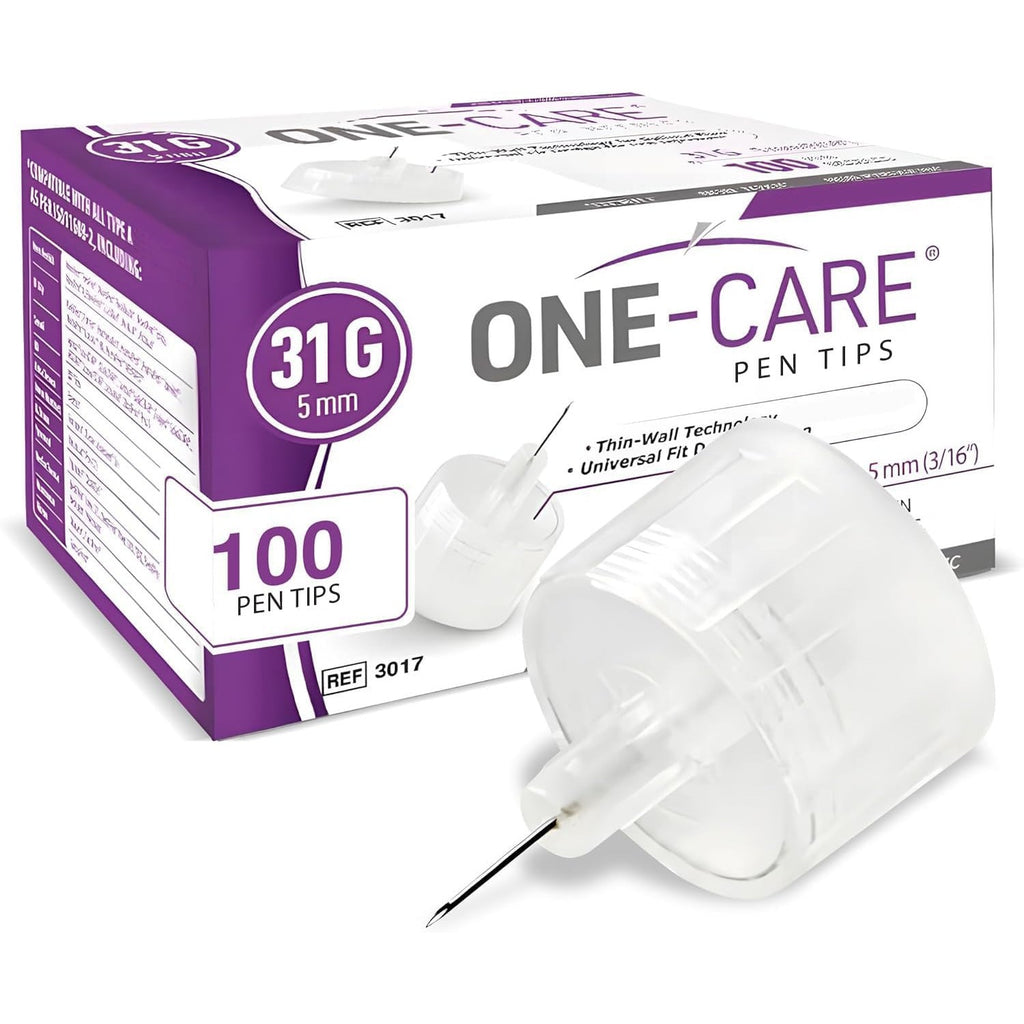 ONE-CARE Pen Tips, 31G x 5mm, Ultra-Fine, Twist-On Design, 100 Count