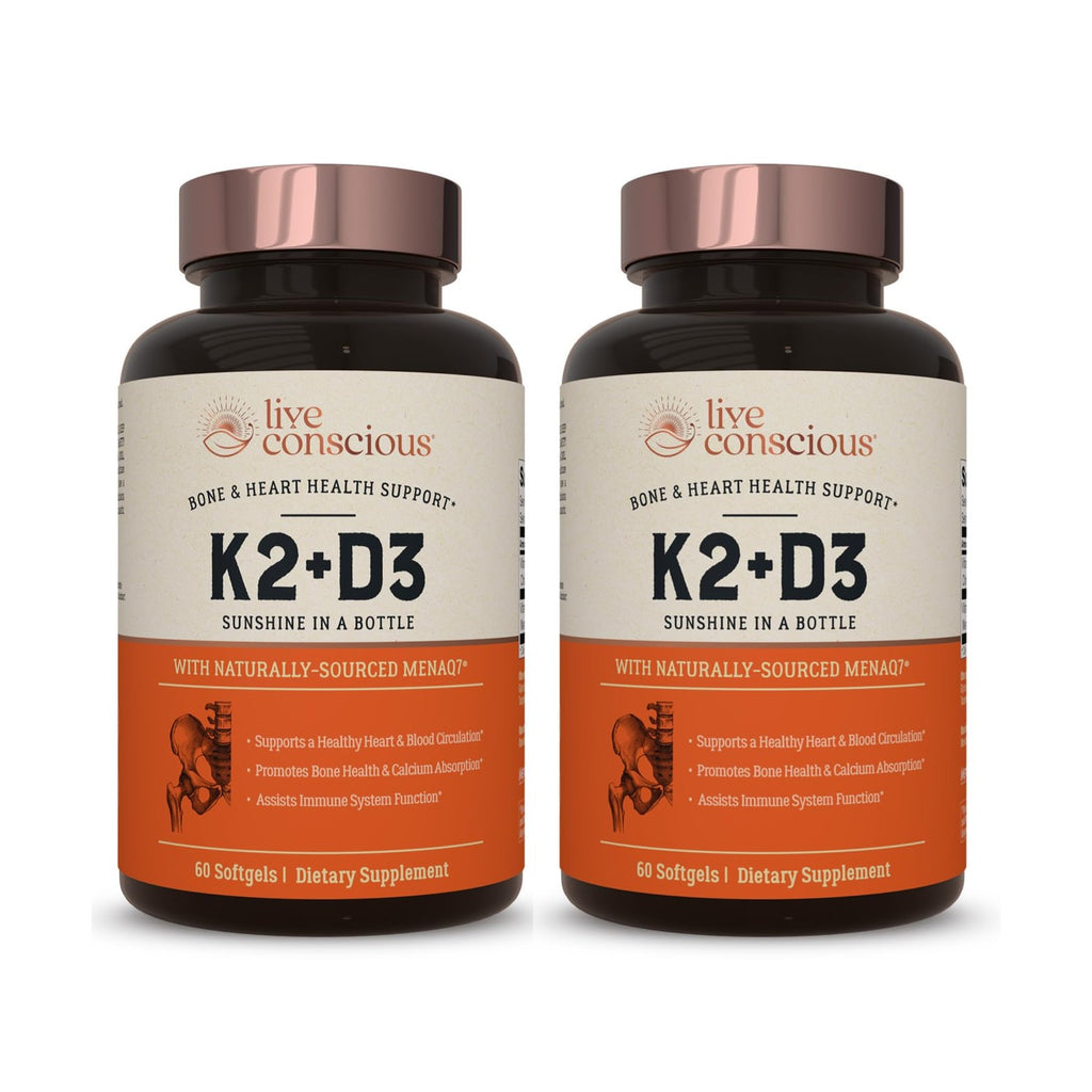 Live Conscious Vitamin K2 MK7 with D3 Supplement | Bone & Heart Health Support - Patented Vitamin K & Vitamin D3 5000 IU - 60 Softgels