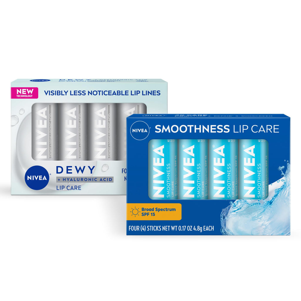 NIVEA Smoothness Lip Care, Sunscreen Lip Balm with SPF 15, 4 x 0.17 OZ | Sunscreen Lip Balm with SPF 15, Shea Butter, Nourishing Oils and Vitamins, 3-in-1 Moisture, Repair Dry Lips and Sunscreen