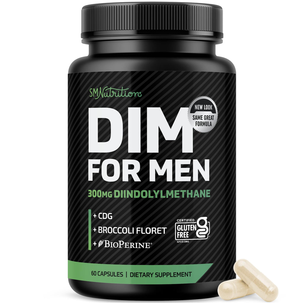 DIM Supplement for Men 300mg, Estrogen Blocker & Aromatase Inhibitor, 60 Ct | Extra Strength Men’s Hormone Balance & Fitness Booster, Diindolylmethane Plus CDG & Broccoli Floret, Gluten-Free, 60 Capsules