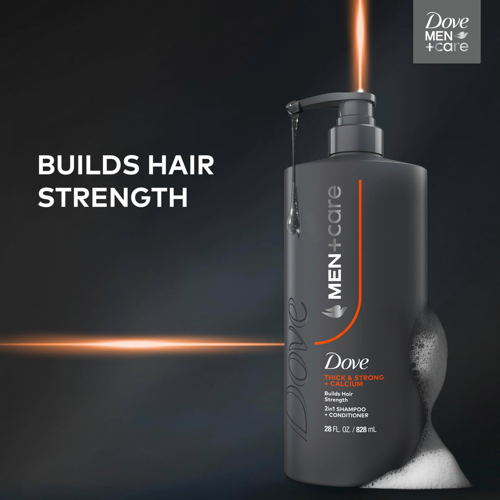 DOVE MEN + CARE Shampoo 1 count Thick & Strong, Builds Hair Strength, with Calcium 28 Fl oz