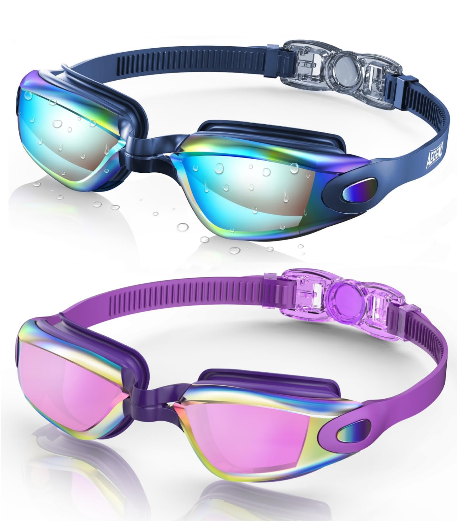 Buy now Aegend Swim Goggles, 2 Pack Swimming Goggles No Leaking Adult Men Women Youth Aqua & Purple Black at indiglob india