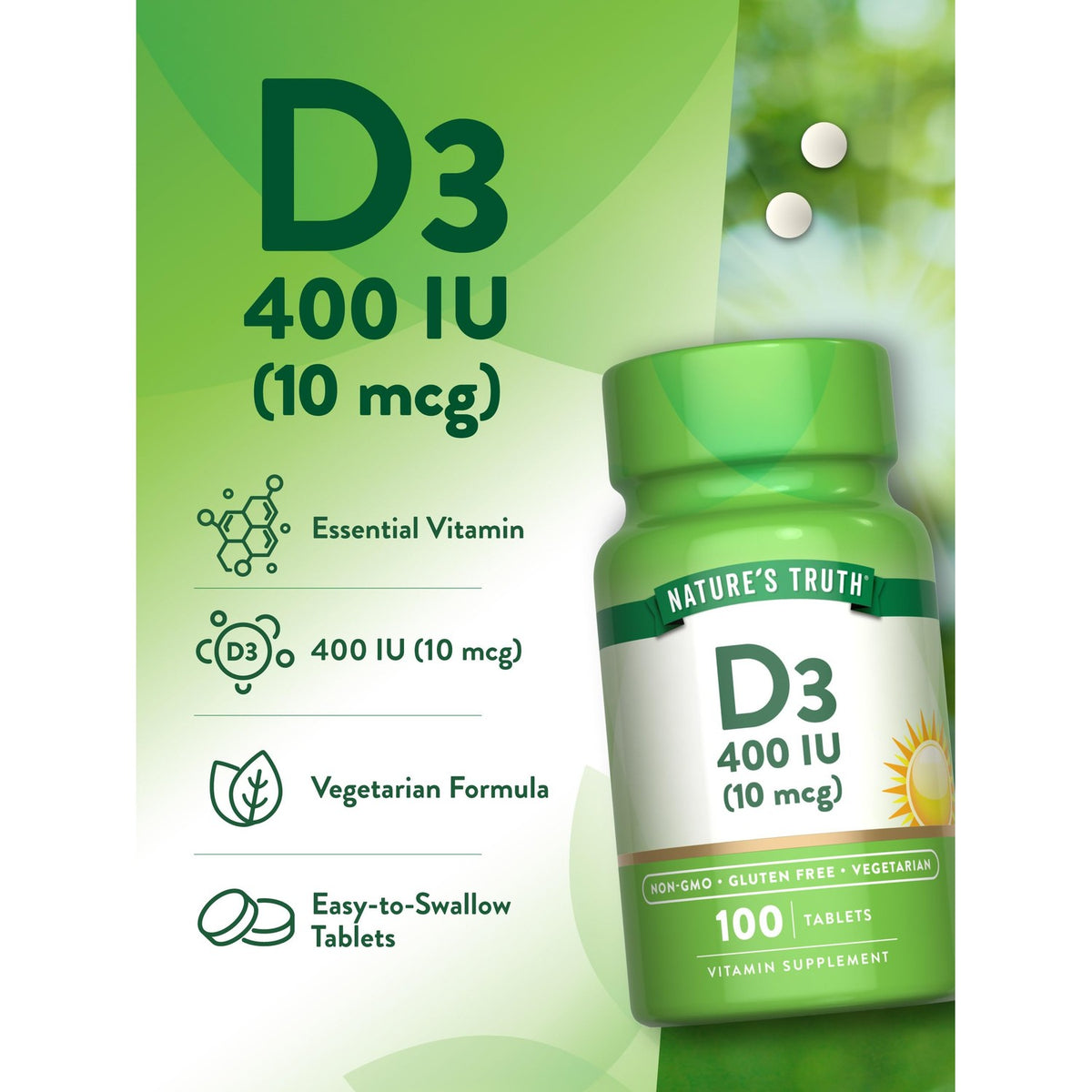 Nature's Truth Vitamin D3 | 400 iu (10 mcg) | 100 Tablets