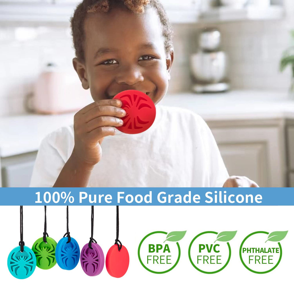 Spider Sensory Chew Necklaces, 5Pack Chewy Necklace Sensory Toys for Autistic Children, Designed for Chewing, Autism, Autism Sensory Teether Toy