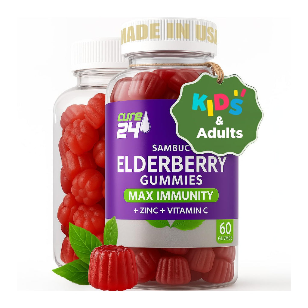 Sambucus Elderberry Gummies + Vitamin C + Zinc for Kids & Adults, X3 Immune Support, Natural Flavors + Ingredients, Vegan, Non-GMO, Made in USA (60)