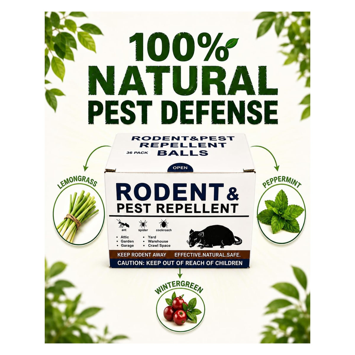 Rodent Repellent 36 Pack, Natural Mouse Repellent Ball Peppermint, Mice Repellent for Indoor & Outdoor, Long-Lasting Rodent Repellent Pouches for Patio/Home/Garage/Garden - Pets Safe