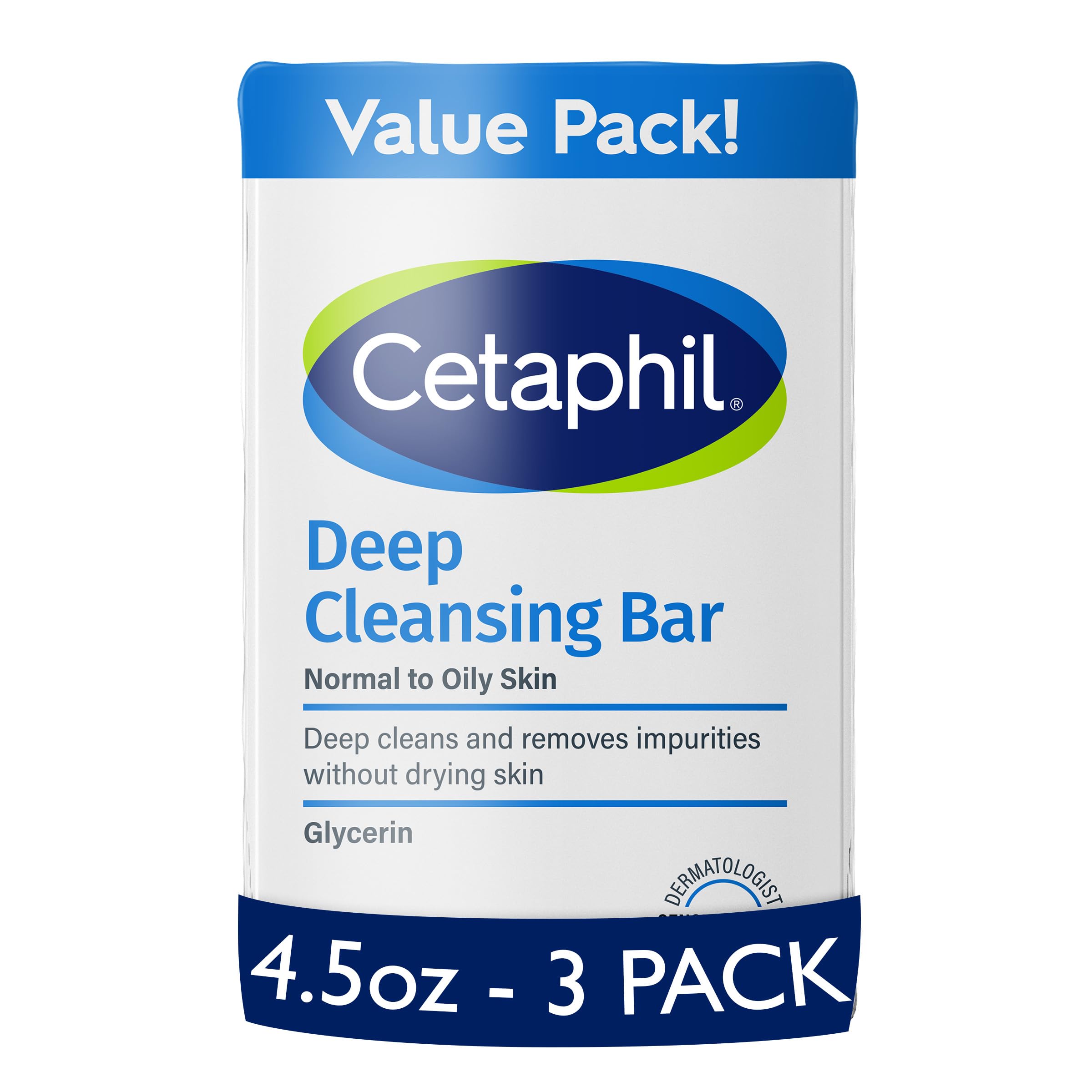 Cetaphil Deep Cleansing Face & Body Bar Soap, Sensitive Skin Care, 3 ct | Soap-Free, Fragrance-Free, Paraben-Free, Hypoallergenic, Face And Body Bar, Removes Makeup, Dirt And Oil, Dry To Normal Skin