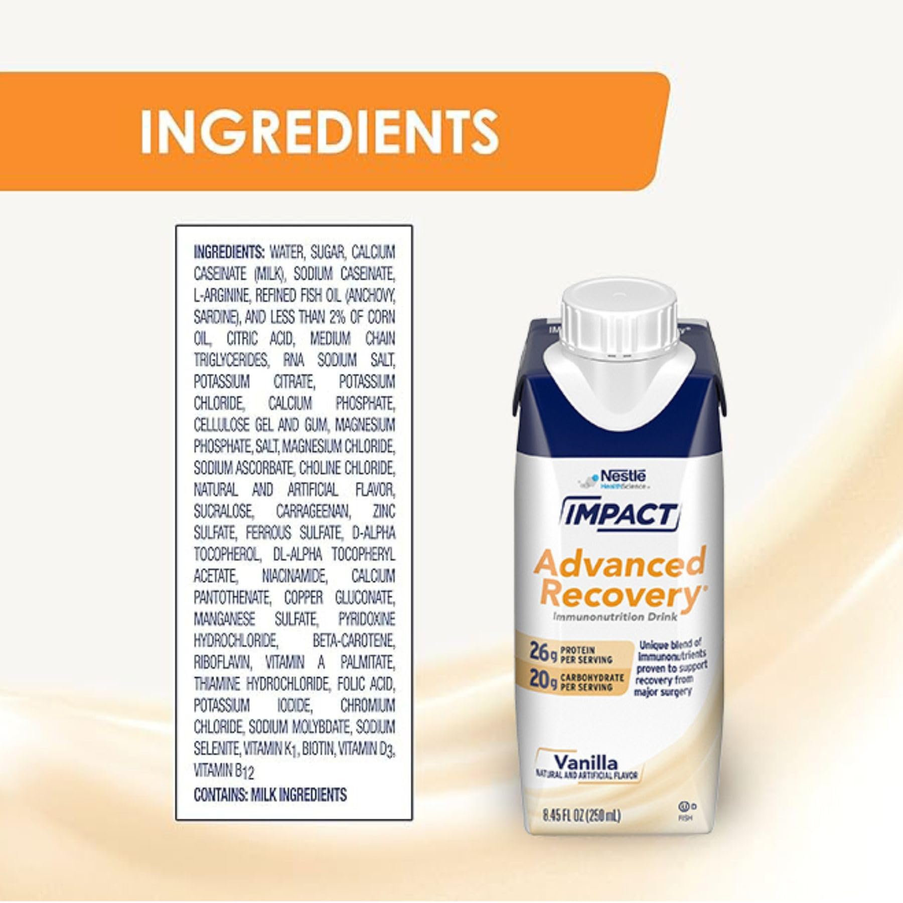 IMPACT Advanced Recovery Drink, Pre & Post Surgery Nutritional Drink, Surgery Recovery and Immune Support (280 Calories, 26g Protein), Vanilla, 8.45 Fl Oz, Pack of 10