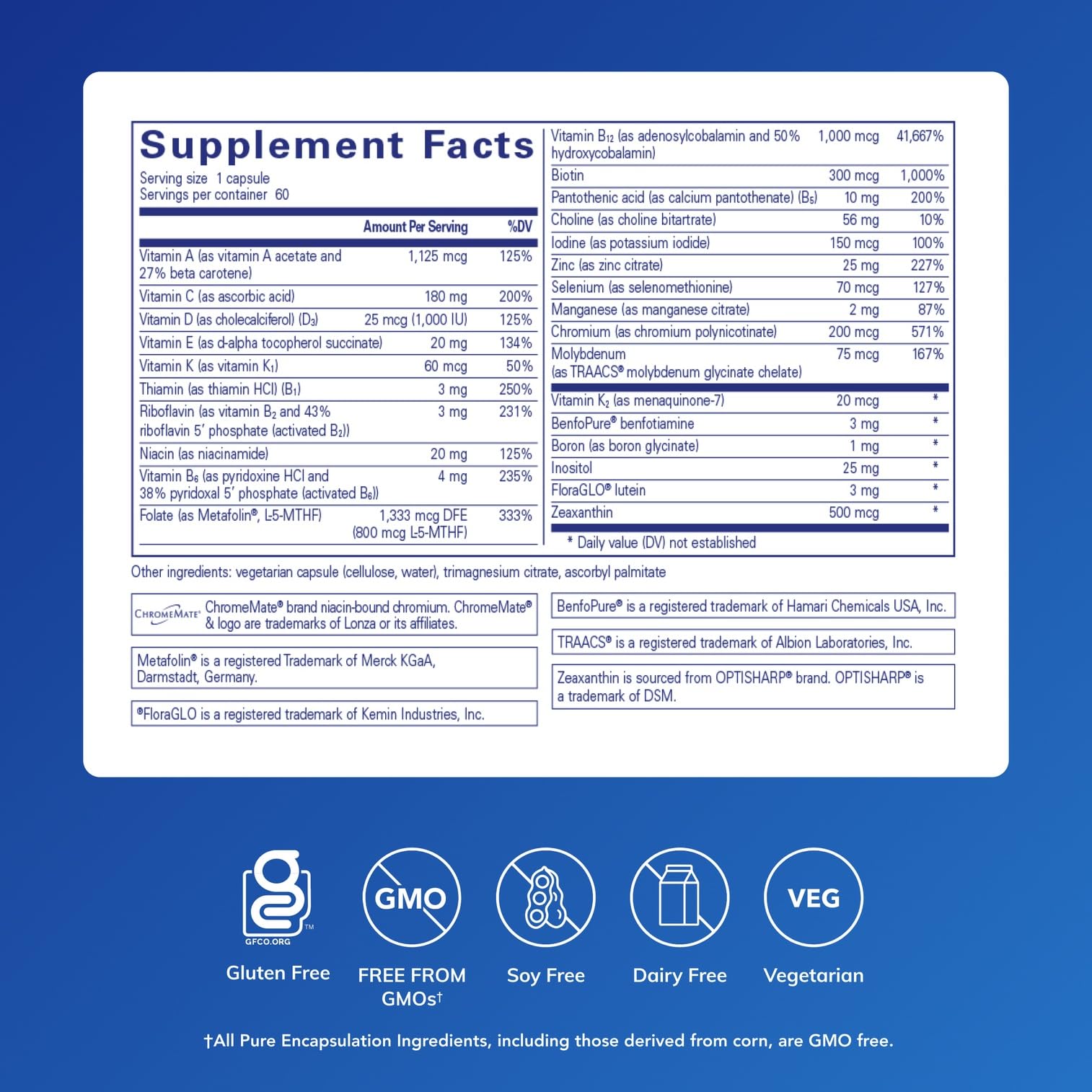 Pure Encapsulations PureGenomics Multivitamin, 60 Capsules | Supplement to Support Nutrient Requirements of Common Genetic Variations*, with Vitamin A,B,C,D,E, K and Minerals