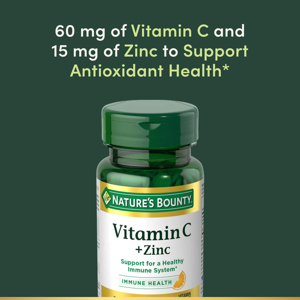 Nature's Bounty Vitamin C + Zinc, Vitamin Supplement, 60mg, 60 Tablets | Supports Immune Health