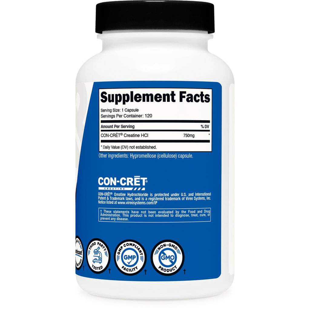 Nutricost Creatine HCl 750mg, 120 Capsules, Made with CON-CRET Creatine