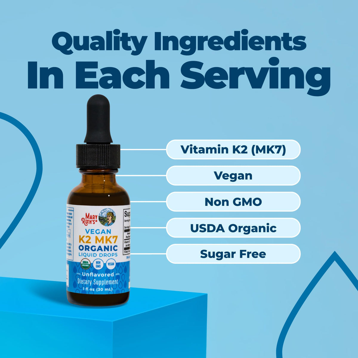 MARYRUTH'S USDA Organic Vitamin K2 MK7 Liquid Drops for Adults & Kids, 1 oz