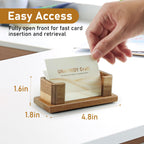 Acacia Wood Business Card Holder Desk Office Essentials, 60 Card Capacity