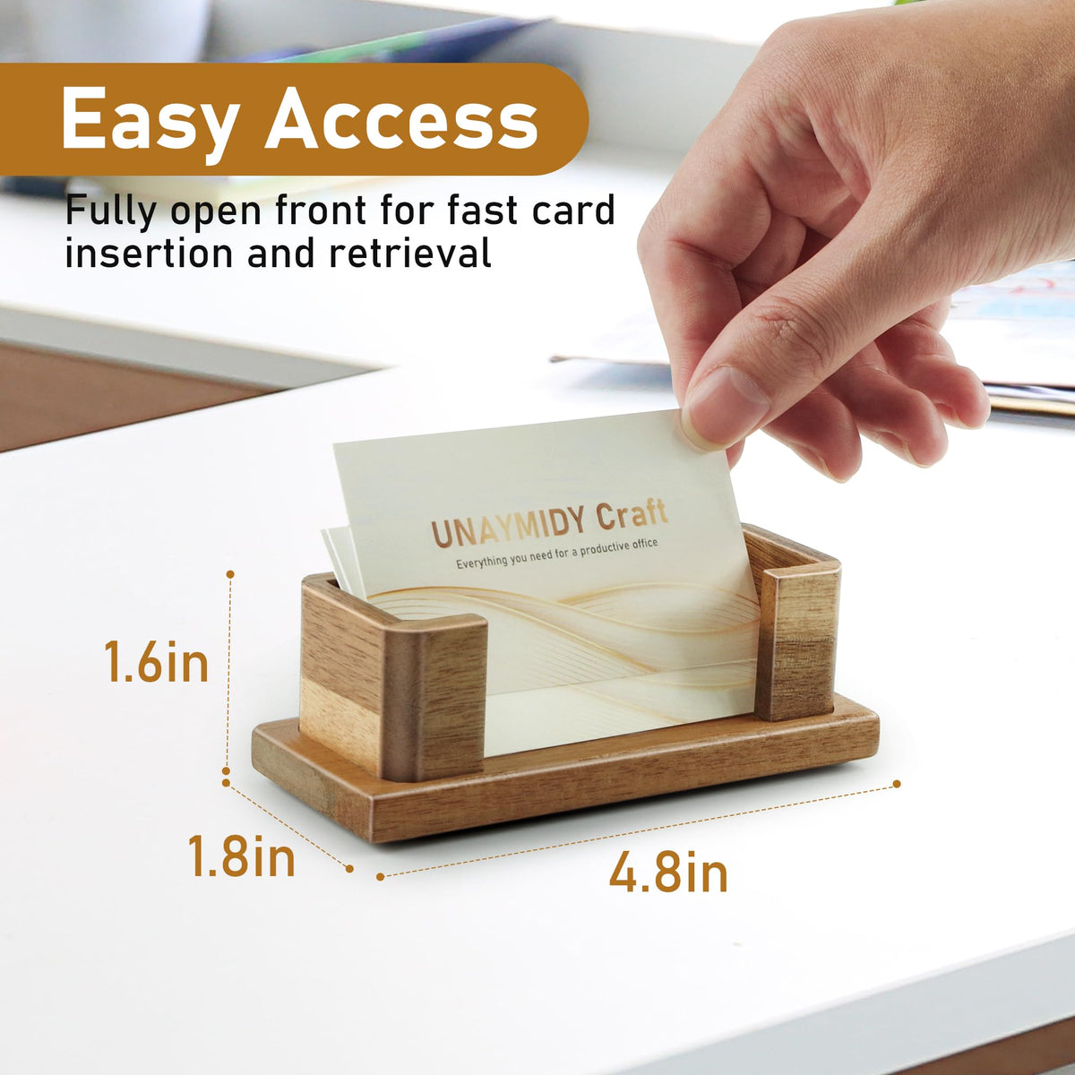 Acacia Wood Business Card Holder Desk Office Essentials, 60 Card Capacity
