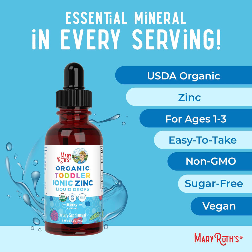 MaryRuth's Organic Toddler Zinc Liquid Drops, Berry Flavor, Vegan, 2 Fl Oz | Immune Support Supplement, Skin Health, Vegan, Formulated for Ages 1-3, 1 Month Supply