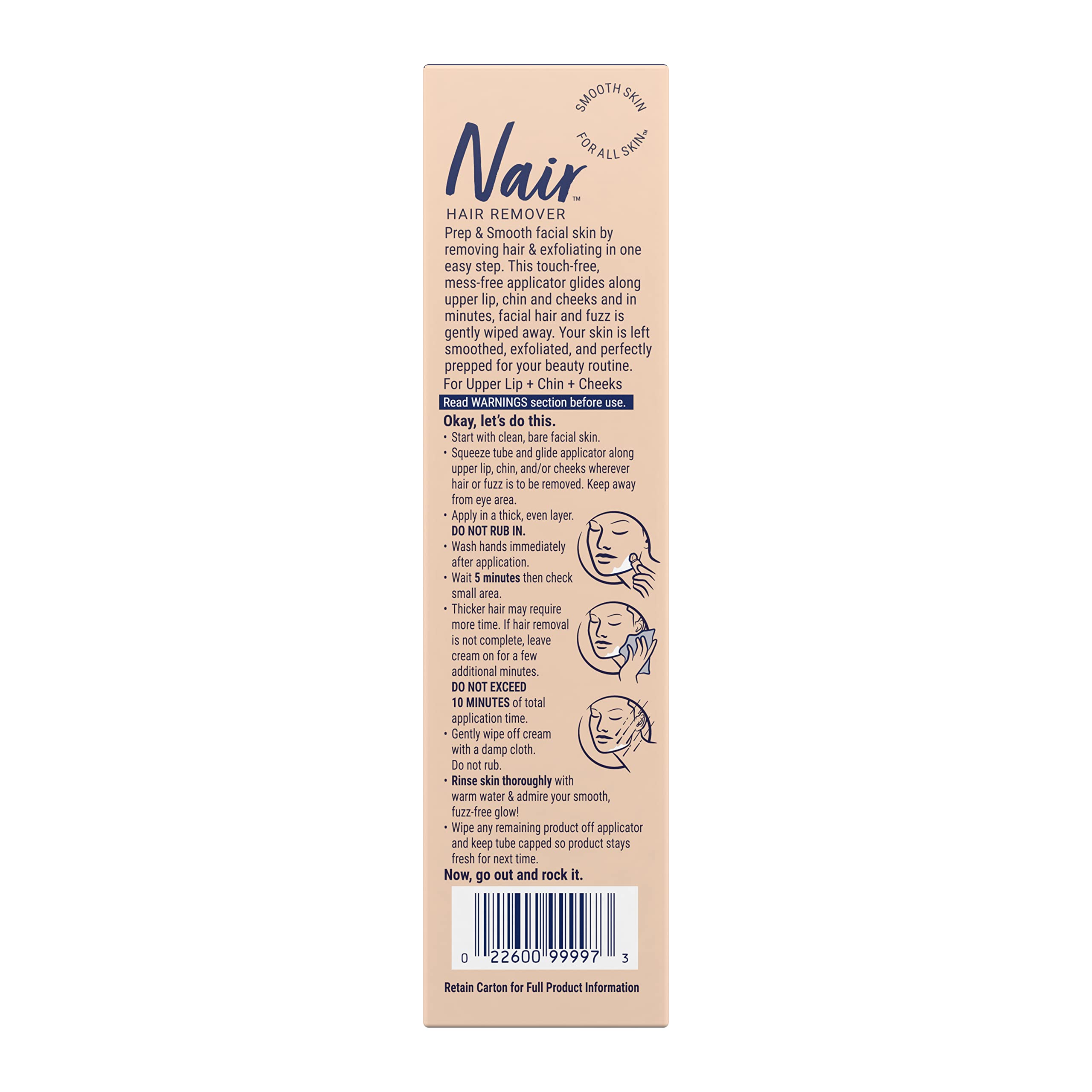 NAIR Prep & Smooth Face Exfoliating Depilatory Cream for Women - Effective Hair Removal for Smooth Skin with Hyaluronic Acid, 1.76 oz | Dermatologist-Tested, Hyaluronic Acid, Watermelon Extract, Face Fuzz Removal, Upper Lip, Chin & Cheek Hair Removal