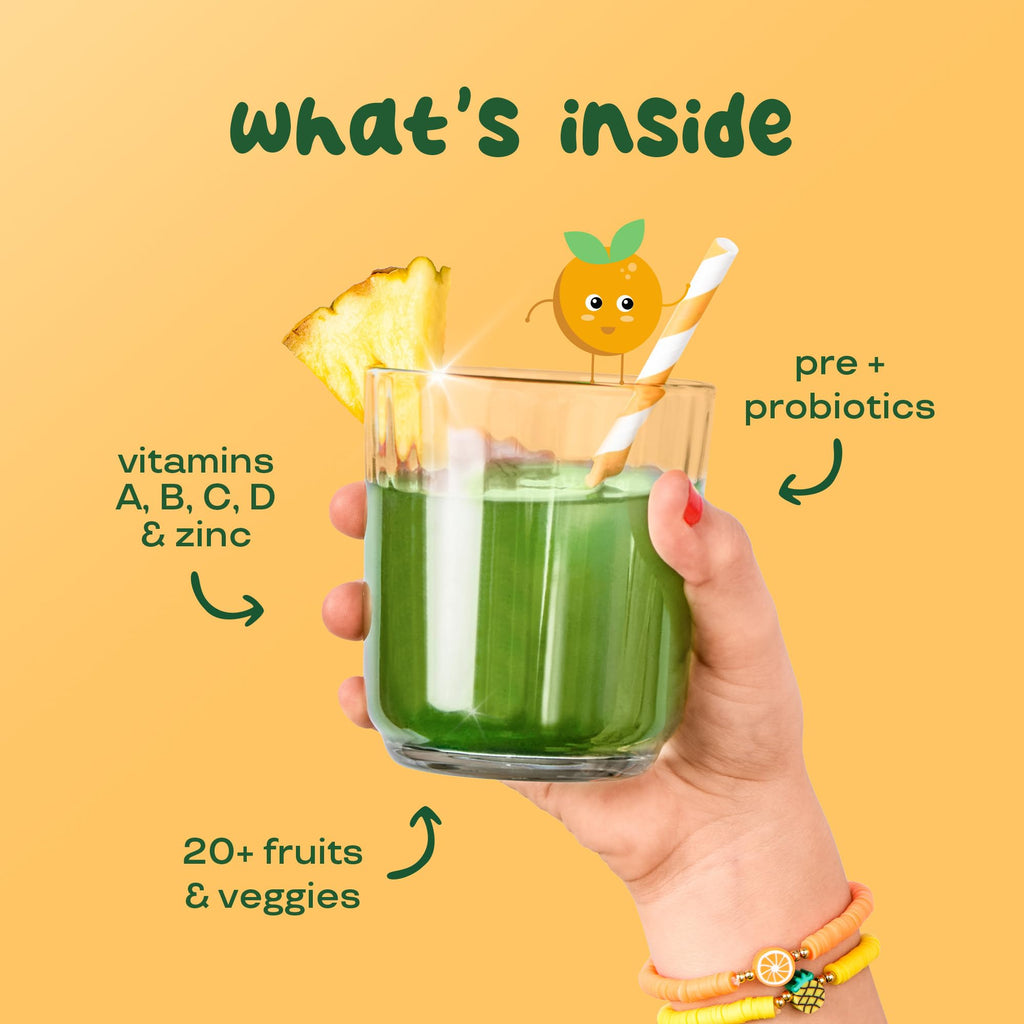 Buy now Bloom Nutrition Superfood Greens Powder for Kids, Digestive Enzymes, Probiotics, Prebiotics, Gut Health, Chlorella, Green Juice Mix w/Beet Root Powder (25 Servings (Pack of 1), Tropical Punch) at indiglob india
